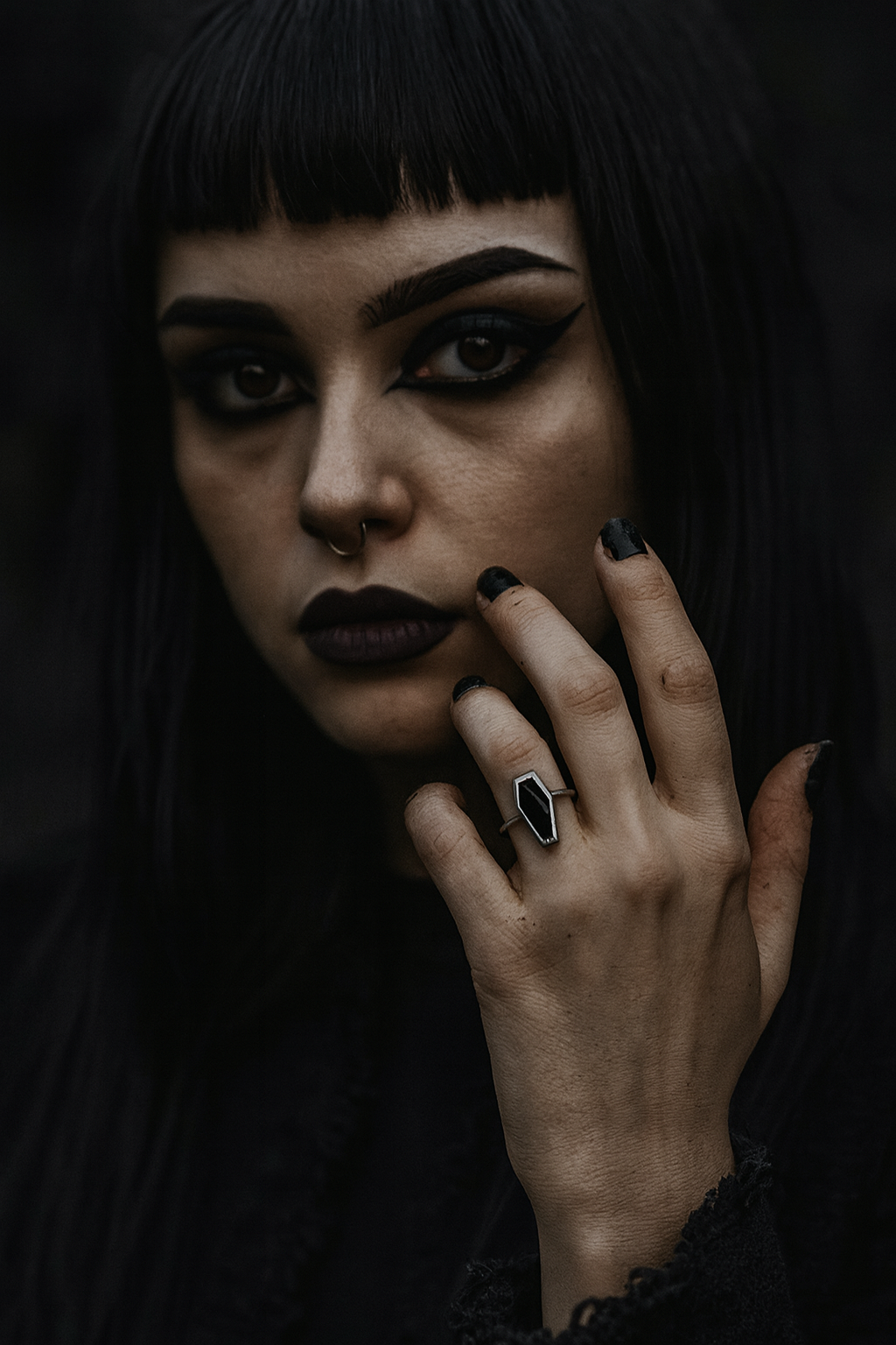 TSM: Coffin-Cut Black Agate Ring