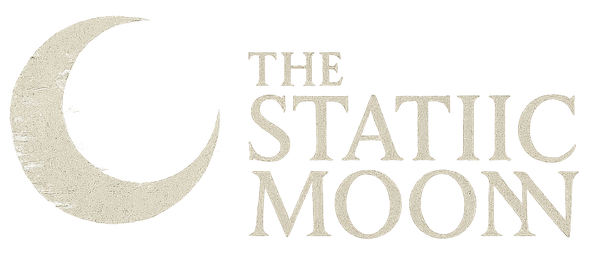 Logo of 'The Static Moon' with a stylized moon icon on a white background